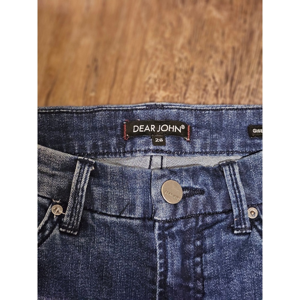 Dear John Gisele High Waisted Skinny Jeans Blue Distressed Raw Hem Size 26 - Picture 3 of 7
